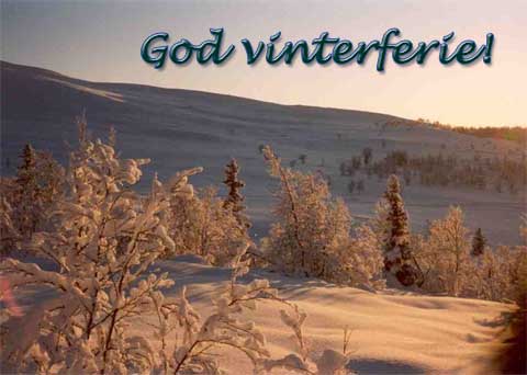 vinterlandskap med tekst "god vinterferie"